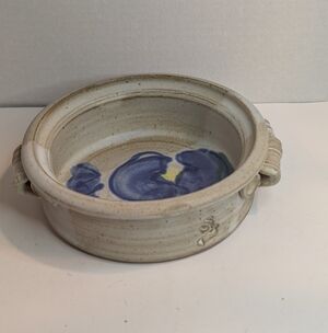 Modernist Hand Painted Signed Art Pottery Ceramic Plate With Handles.